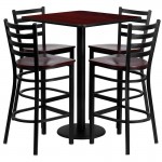 30'' Square Mahogany Laminate Table Set with 4 Ladder Back Metal Barstools - Mahogany Wood Seat