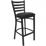 36'' Round Walnut Laminate Table Set with 4 Ladder Back Metal Barstools - Black Vinyl Seat