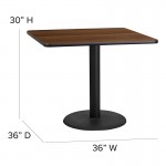 36'' Square Natural Laminate Table Set with X-Base and 4 Ladder Back Metal Chairs - Black Vinyl Seat