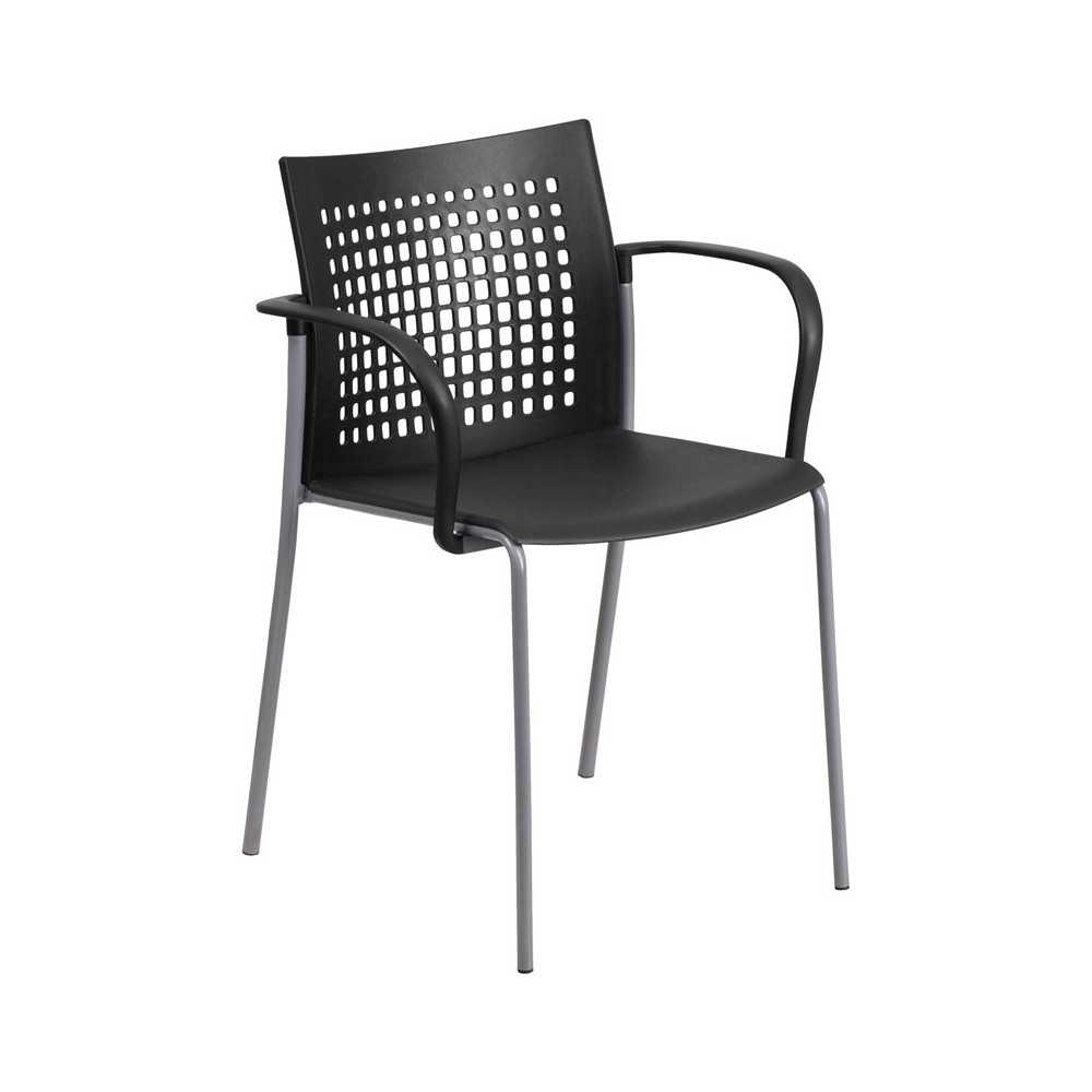 551 lb. Capacity Black Stack Chair with Air-Vent Back and Arms