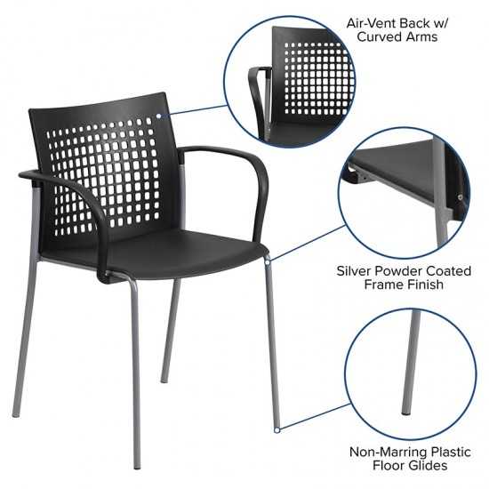 551 lb. Capacity Black Stack Chair with Air-Vent Back and Arms