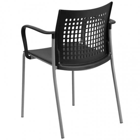 551 lb. Capacity Black Stack Chair with Air-Vent Back and Arms