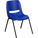 440 lb. Capacity Kid's Navy Ergonomic Shell Stack Chair with Black Frame and 12" Seat Height