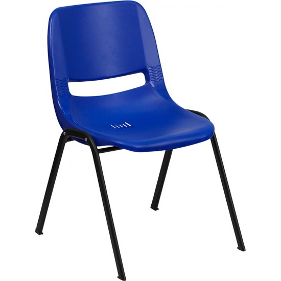 440 lb. Capacity Kid's Navy Ergonomic Shell Stack Chair with Black Frame and 12" Seat Height