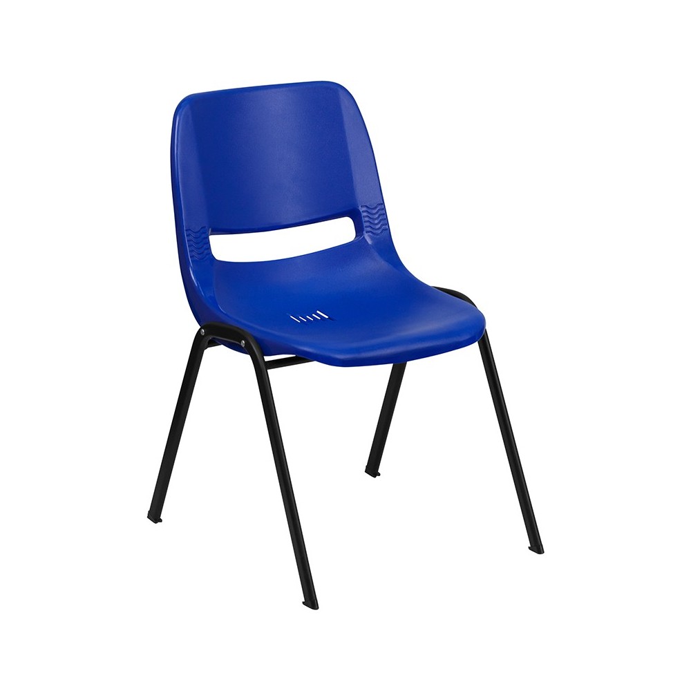 440 lb. Capacity Kid's Navy Ergonomic Shell Stack Chair with Black Frame and 12" Seat Height