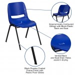 440 lb. Capacity Kid's Navy Ergonomic Shell Stack Chair with Black Frame and 12" Seat Height