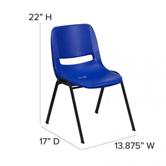 440 lb. Capacity Kid's Navy Ergonomic Shell Stack Chair with Black Frame and 12" Seat Height