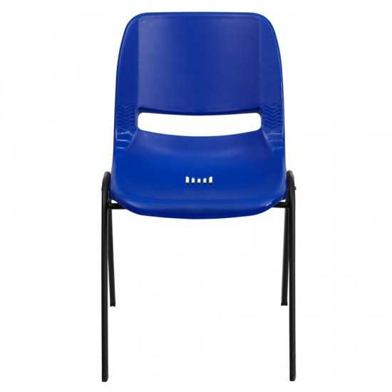 440 lb. Capacity Kid's Navy Ergonomic Shell Stack Chair with Black Frame and 12" Seat Height