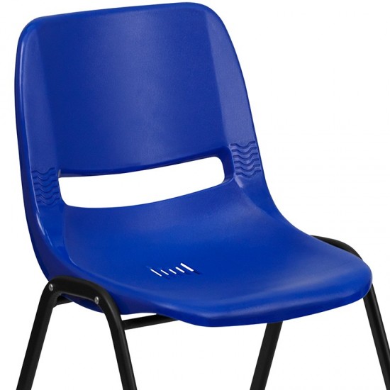 440 lb. Capacity Kid's Navy Ergonomic Shell Stack Chair with Black Frame and 12" Seat Height