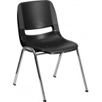 440 lb. Capacity Kid\'s Black Ergonomic Shell Stack Chair with Chrome Frame and 14" Seat Height