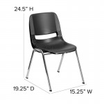 440 lb. Capacity Kid's Black Ergonomic Shell Stack Chair with Chrome Frame and 14" Seat Height