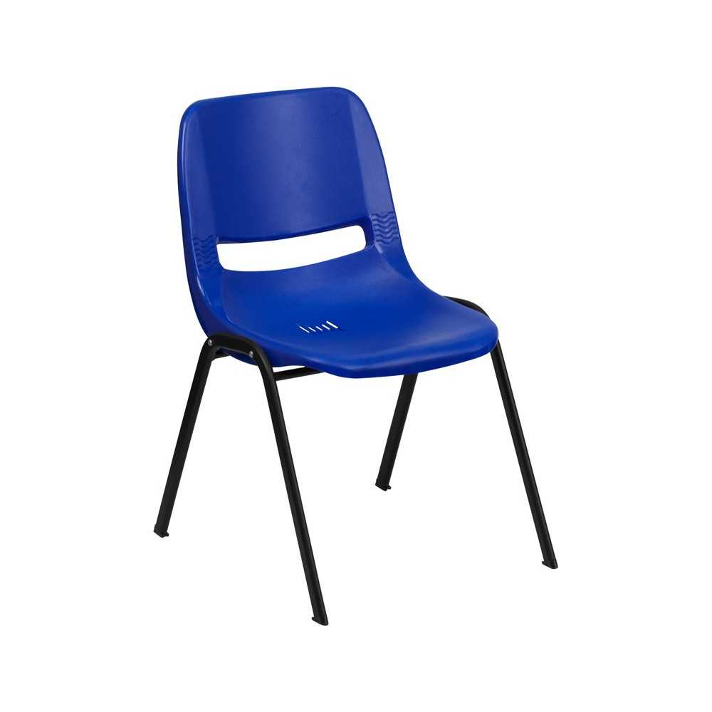 440 lb. Capacity Kid's Navy Ergonomic Shell Stack Chair with Black Frame and 14" Seat Height