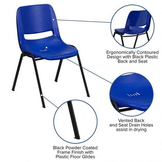 440 lb. Capacity Kid's Navy Ergonomic Shell Stack Chair with Black Frame and 14" Seat Height