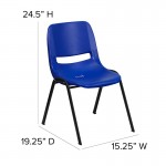 440 lb. Capacity Kid's Navy Ergonomic Shell Stack Chair with Black Frame and 14" Seat Height