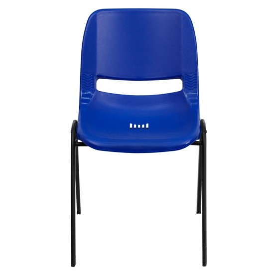 440 lb. Capacity Kid's Navy Ergonomic Shell Stack Chair with Black Frame and 14" Seat Height