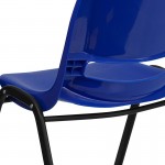 440 lb. Capacity Kid's Navy Ergonomic Shell Stack Chair with Black Frame and 14" Seat Height