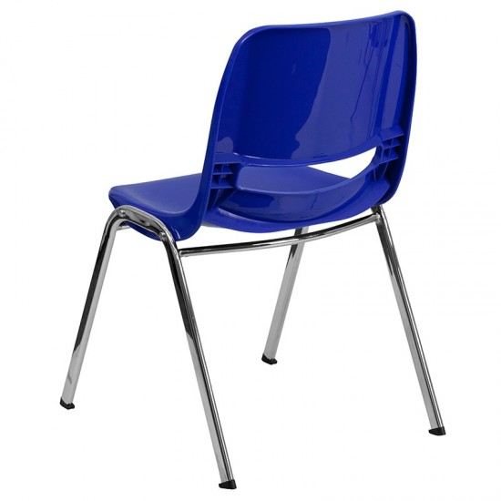 440 lb. Capacity Kid's Navy Ergonomic Shell Stack Chair with Chrome Frame and 14" Seat Height