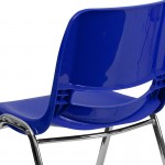 440 lb. Capacity Kid's Navy Ergonomic Shell Stack Chair with Chrome Frame and 14" Seat Height