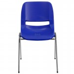 440 lb. Capacity Kid's Navy Ergonomic Shell Stack Chair with Chrome Frame and 14" Seat Height