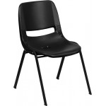 440 lb. Capacity Kid\'s Black Ergonomic Shell Stack Chair with Black Frame and 14" Seat Height