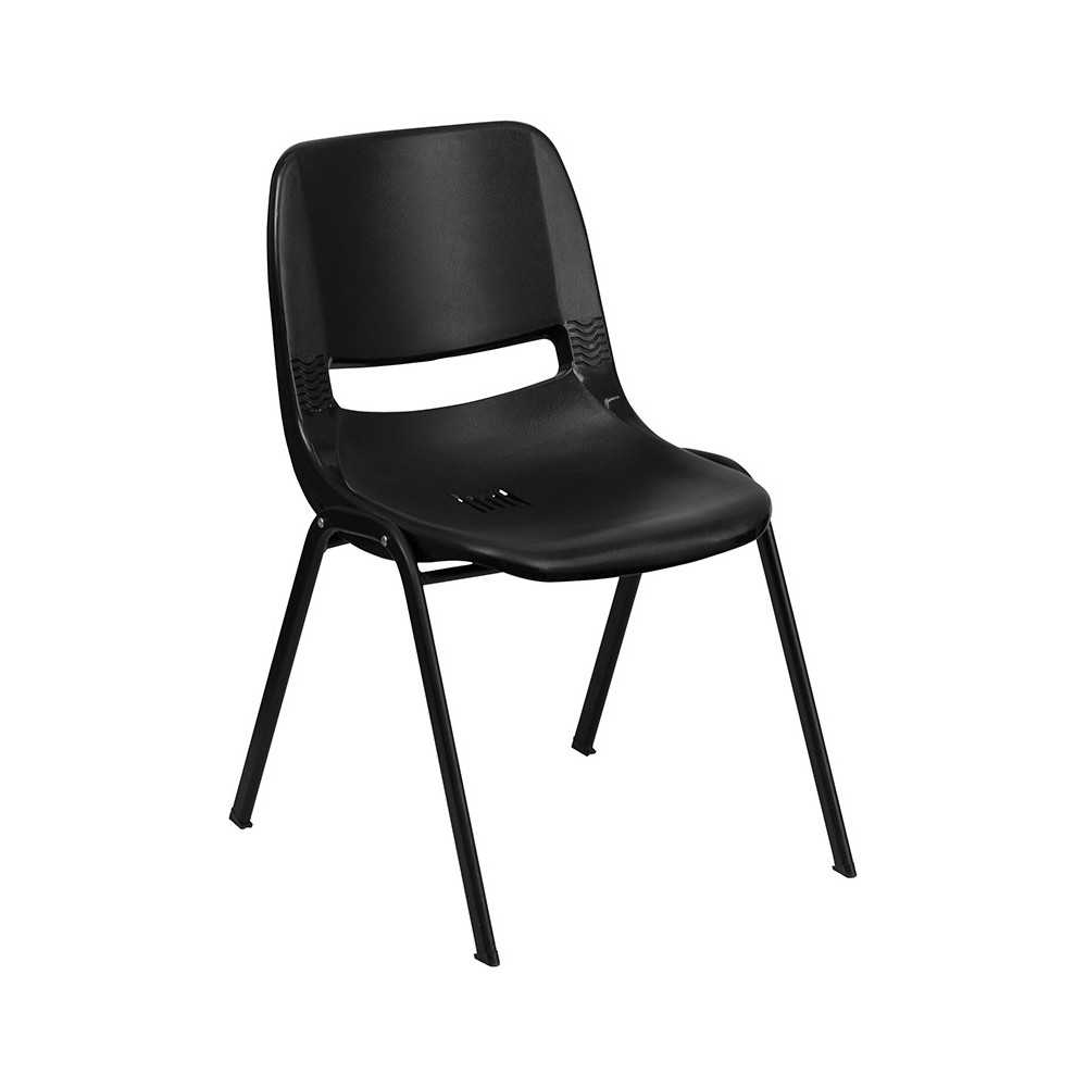 440 lb. Capacity Kid's Black Ergonomic Shell Stack Chair with Black Frame and 14" Seat Height