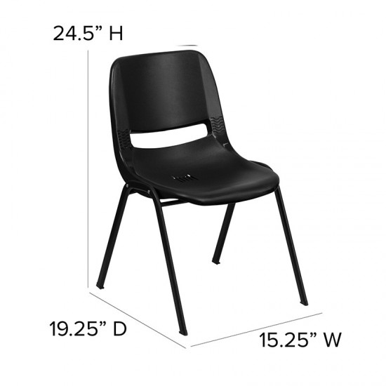 440 lb. Capacity Kid's Black Ergonomic Shell Stack Chair with Black Frame and 14" Seat Height