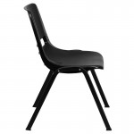 440 lb. Capacity Kid's Black Ergonomic Shell Stack Chair with Black Frame and 14" Seat Height