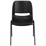 440 lb. Capacity Kid's Black Ergonomic Shell Stack Chair with Black Frame and 14" Seat Height