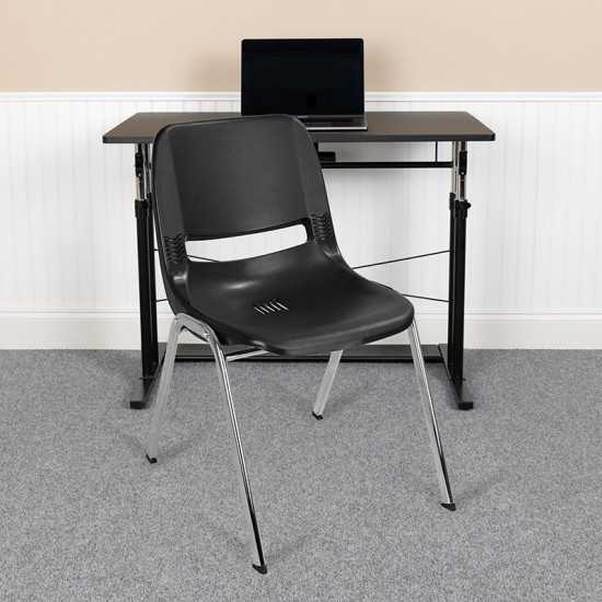 661 lb. Capacity Black Ergonomic Shell Stack Chair with Chrome Frame and 16'' Seat Height