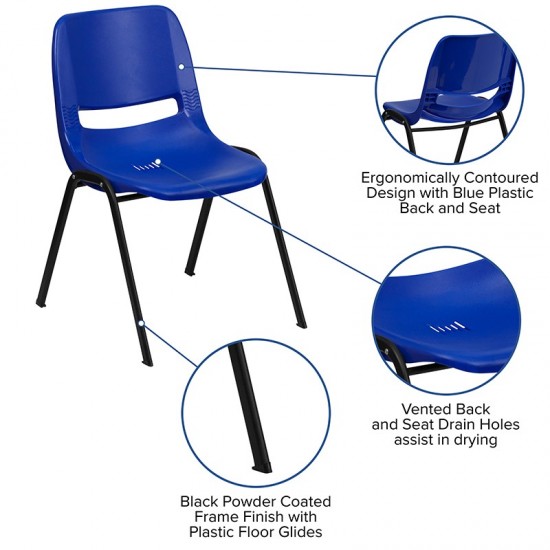 661 lb. Capacity Navy Ergonomic Shell Stack Chair with Black Frame and 16'' Seat Height