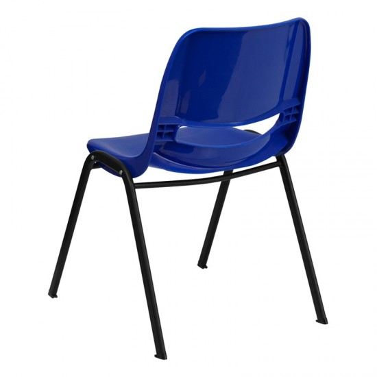 661 lb. Capacity Navy Ergonomic Shell Stack Chair with Black Frame and 16'' Seat Height