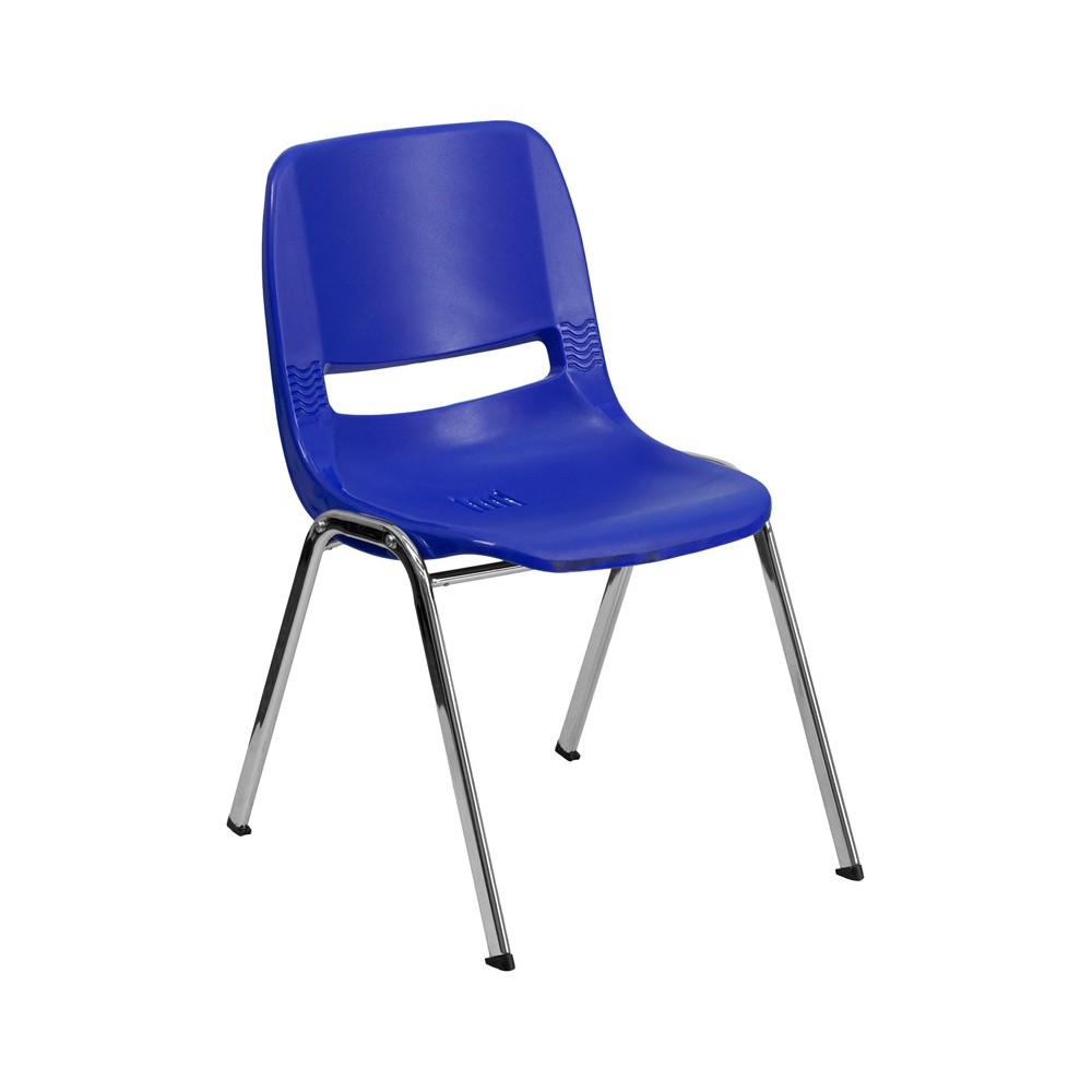 661 lb. Capacity Navy Ergonomic Shell Stack Chair with Chrome Frame and 16'' Seat Height