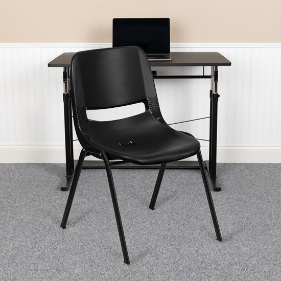 661 lb. Capacity Black Ergonomic Shell Stack Chair with Black Frame and 16'' Seat Height