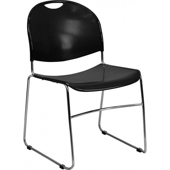 880 lb. Capacity Black Ultra-Compact Stack Chair with Chrome Frame