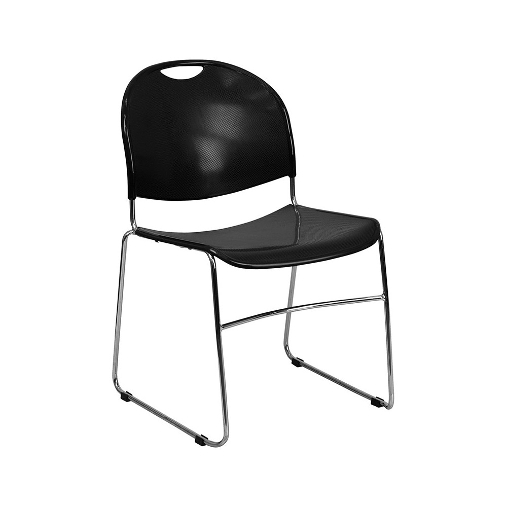 880 lb. Capacity Black Ultra-Compact Stack Chair with Chrome Frame