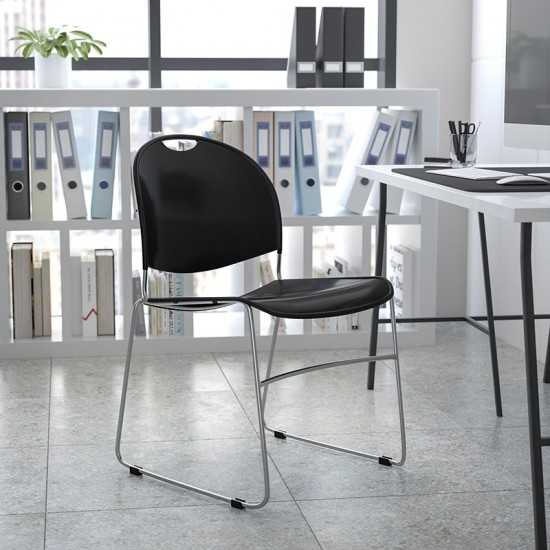 880 lb. Capacity Black Ultra-Compact Stack Chair with Chrome Frame