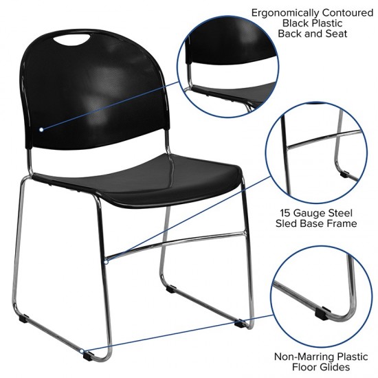 880 lb. Capacity Black Ultra-Compact Stack Chair with Chrome Frame