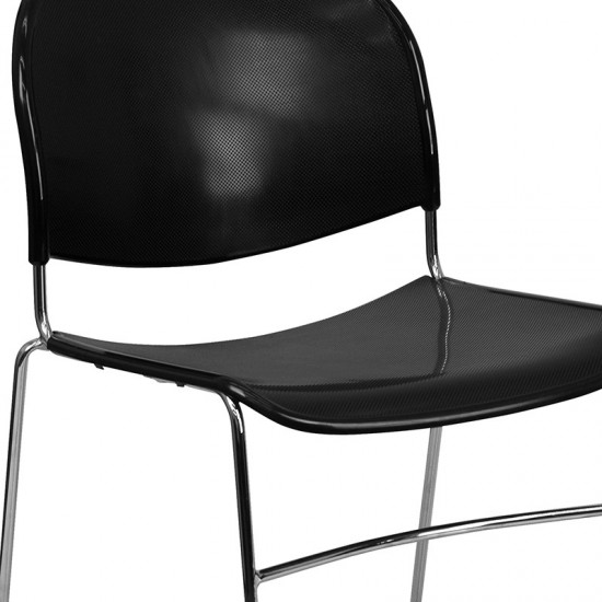 880 lb. Capacity Black Ultra-Compact Stack Chair with Chrome Frame