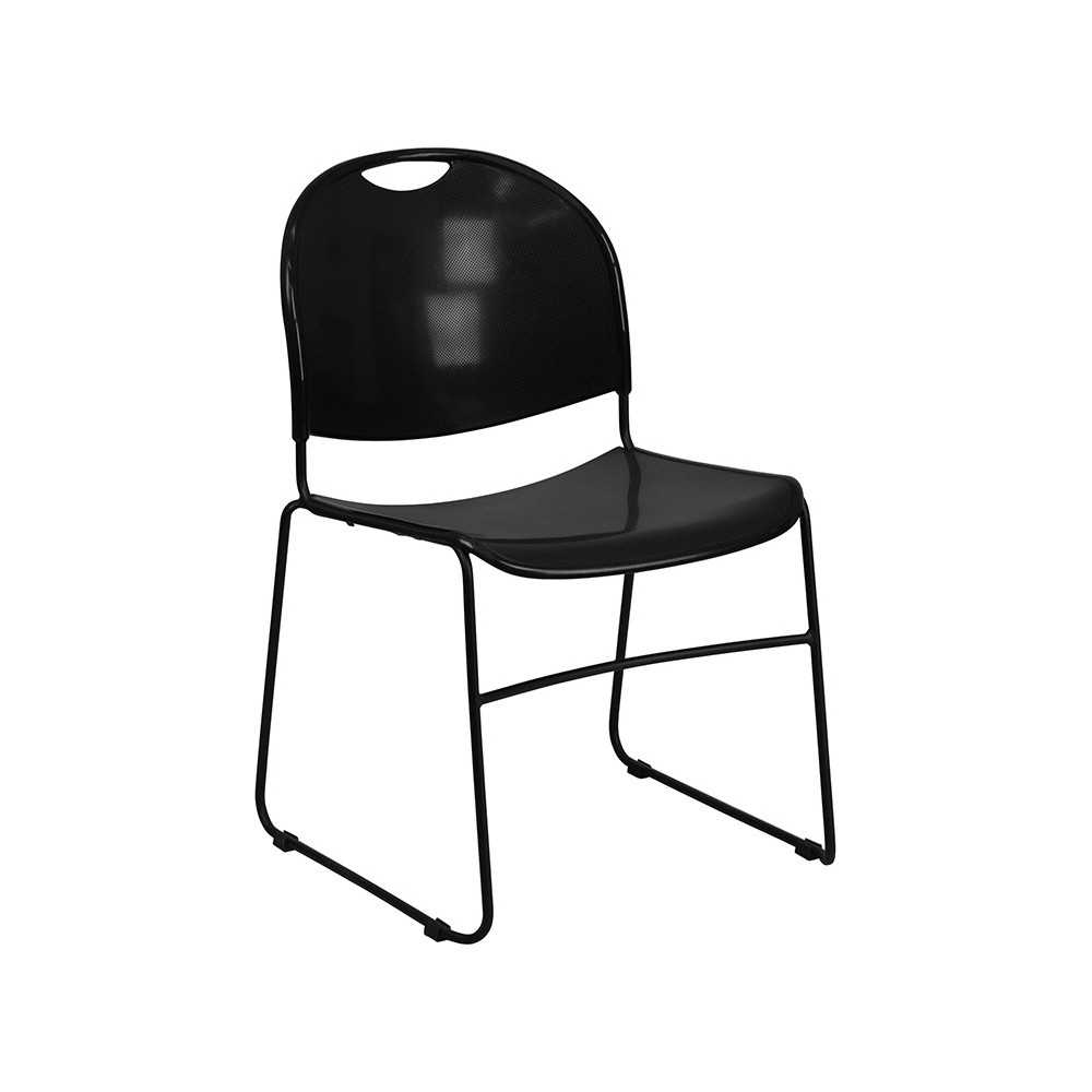 880 lb. Capacity Black Ultra-Compact Stack Chair with Black Powder Coated Frame