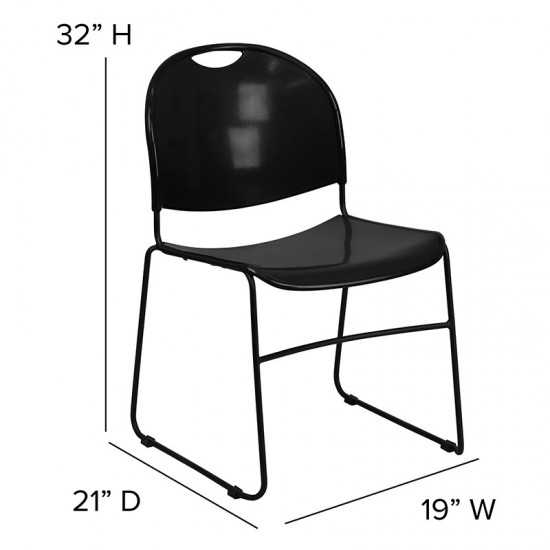 880 lb. Capacity Black Ultra-Compact Stack Chair with Black Powder Coated Frame