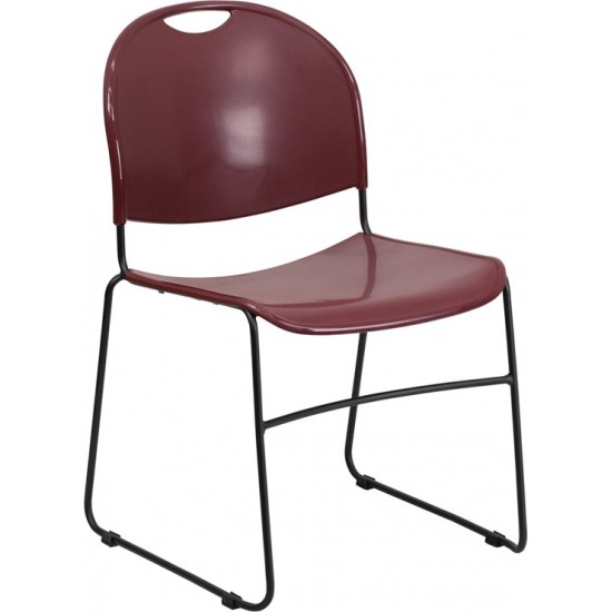 880 lb. Capacity Burgundy Ultra-Compact Stack Chair with Black Powder Coated Frame