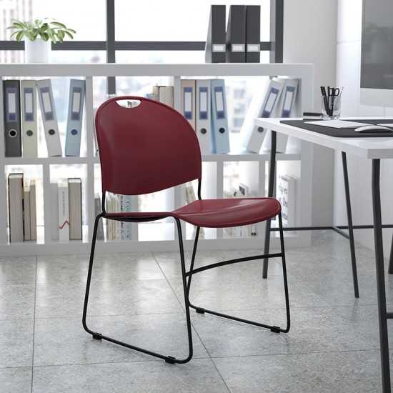 880 lb. Capacity Burgundy Ultra-Compact Stack Chair with Black Powder Coated Frame