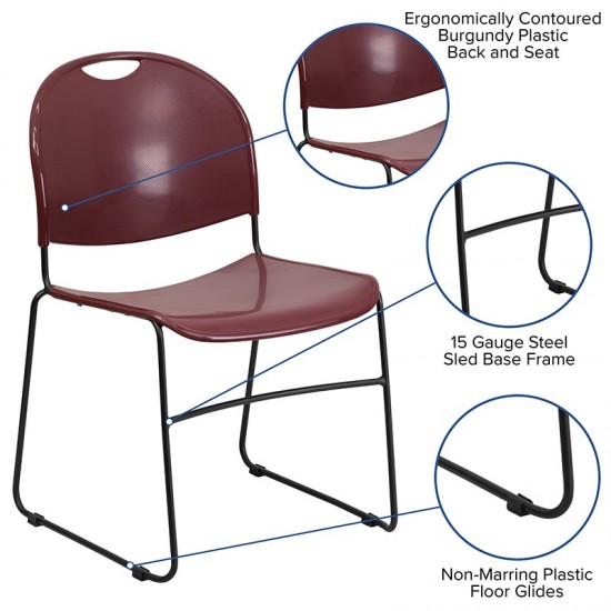 880 lb. Capacity Burgundy Ultra-Compact Stack Chair with Black Powder Coated Frame