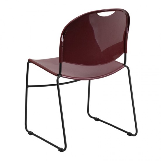 880 lb. Capacity Burgundy Ultra-Compact Stack Chair with Black Powder Coated Frame