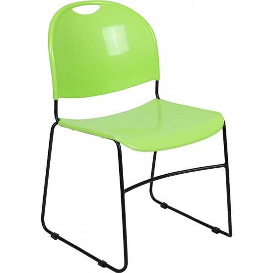 880 lb. Capacity Green Ultra-Compact Stack Chair with Black Powder Coated Frame