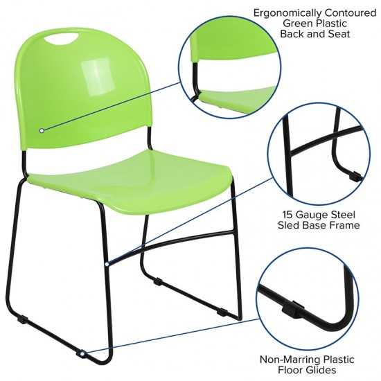 880 lb. Capacity Green Ultra-Compact Stack Chair with Black Powder Coated Frame