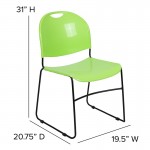 880 lb. Capacity Green Ultra-Compact Stack Chair with Black Powder Coated Frame