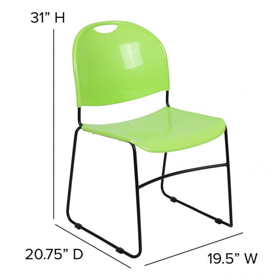 880 lb. Capacity Green Ultra-Compact Stack Chair with Black Powder Coated Frame