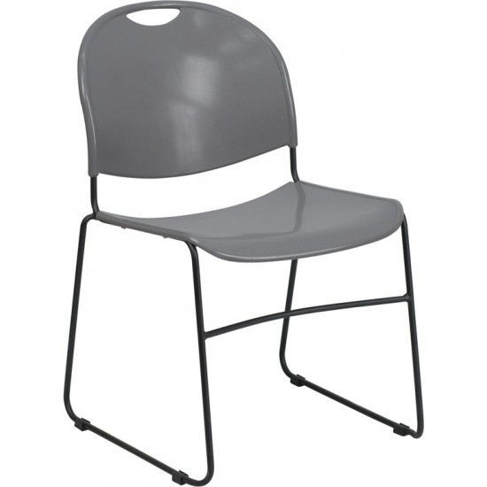 880 lb. Capacity Gray Ultra-Compact Stack Chair with Black Powder Coated Frame