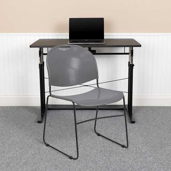 880 lb. Capacity Gray Ultra-Compact Stack Chair with Black Powder Coated Frame